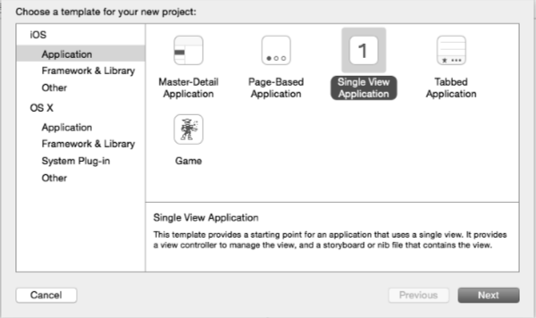 選擇 Single View Application工程模板