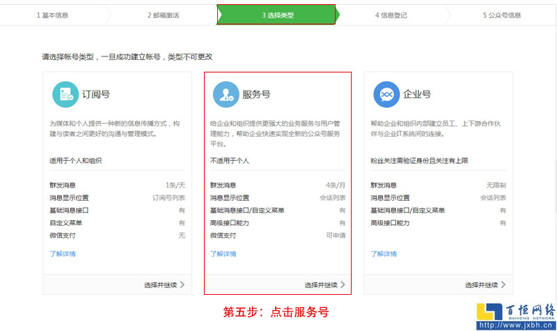 選擇類型這里以服務(wù)號舉例