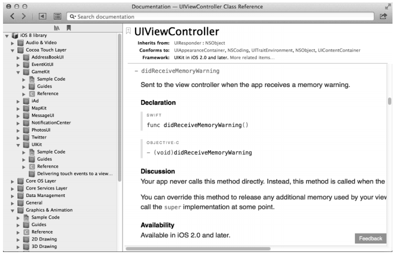 Xcode API幫助搜索結(jié)果窗口