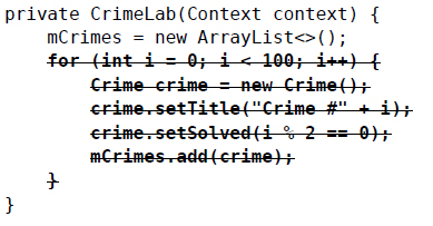 在CrimeLab.java中，刪除生成隨機(jī)crime記錄的代碼